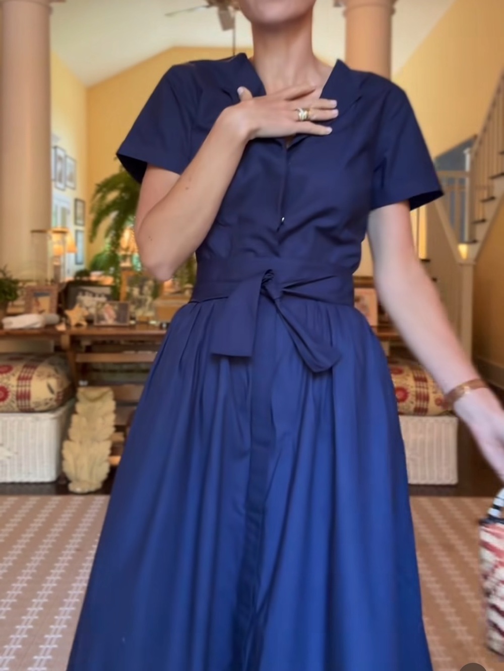 Julia Amory Kate Midi Tie-Waist Dress - Navy - Picture 2 of 6